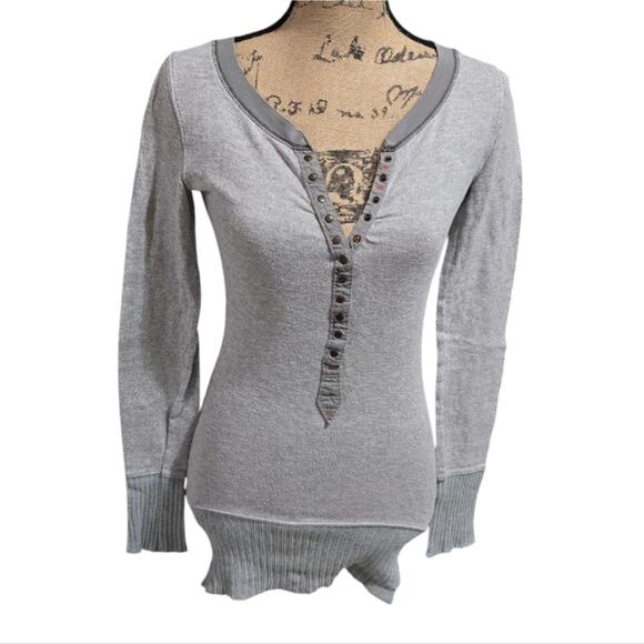 Free People Gray Thermal‎ Henley Sweater Size Small - Picture 1 of 5